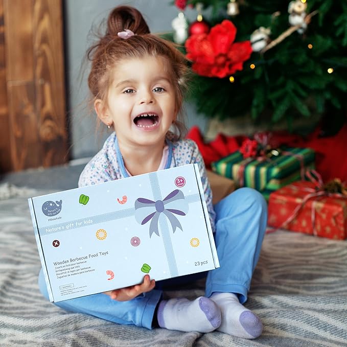 Play Food, Wooden Play Kitchen Food, Toy Food for Toy Kitchen and Grill, 24 Pcs Toddler Pretend Play with Play Dishes, Food Toys for Toddlers Boys Girls Ages 3+