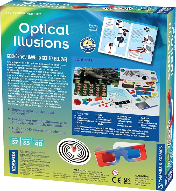Thames & Kosmos Optical Illusions STEM Experiment Kit | 35 Amazing Optical Experiments | Explore Physics of Light, Optics, Perception | Includes 3D Glasses | Build a Camera Obscura | for Ages 8+