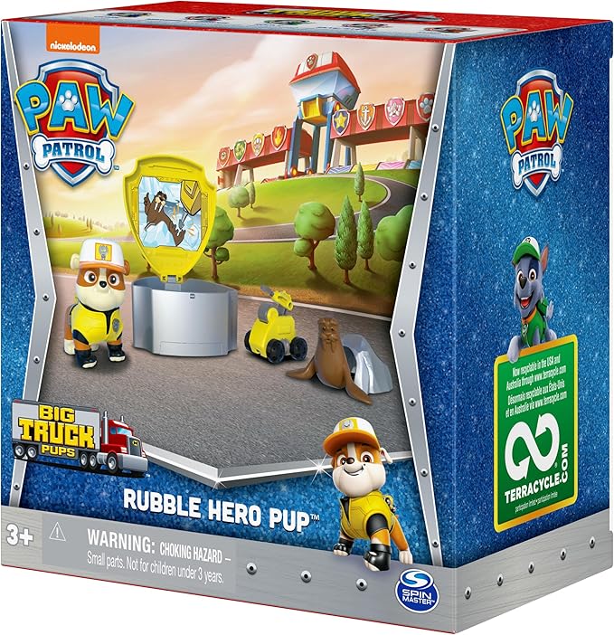 Paw Patrol, Big Truck Pups Rubble Action Figure with Clip-on Rescue Drone, Command Center Pod and Animal Friend Kids Toys Ages 3 and up