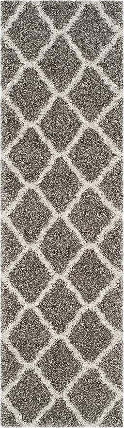 SAFAVIEH Hudson Shag Collection Runner Rug - 2'3" x 12', Grey & Ivory, Moroccan Trellis Design, Non-Shedding & Easy Care, 2-inch Thick Ideal for High Traffic Areas in Living Room, Bedroom (SGH283B)