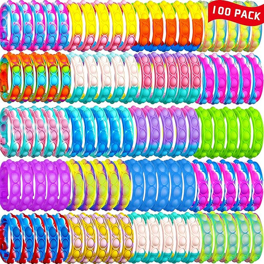100PCS Pop Fidget Bulk Bracelets Toys, Fidget Popper Bracelet Pack, Durable and Adjustable, Multicolor Pop Bracelet Finger Press Bracelet for Kids and Adults Bulk Toys Bulk Fidgets
