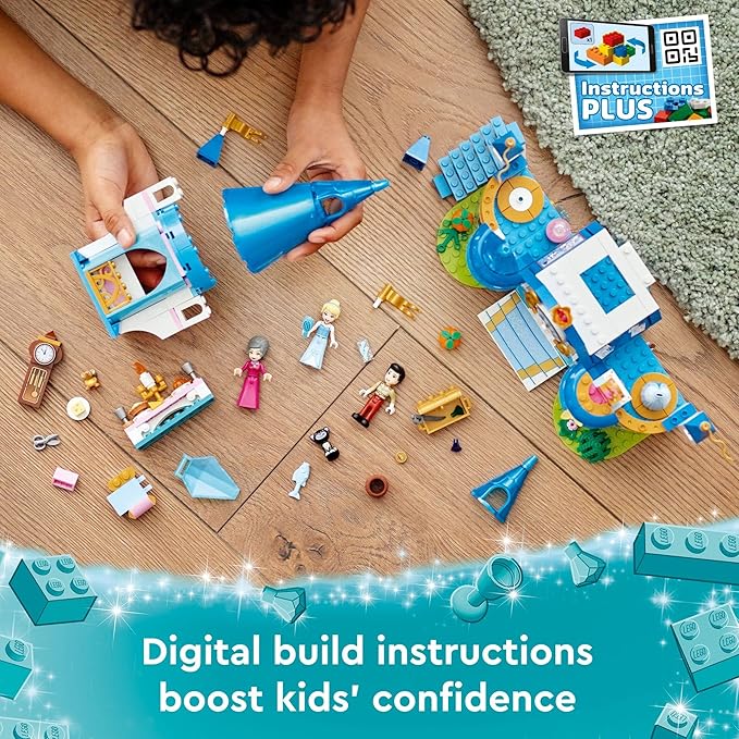 LEGO Disney Princess Cinderella and Prince Charming's Castle 43206 Doll House, Buildable Toy with 3 Mini Dolls, Plus Gus Gus and Lucifer Figures