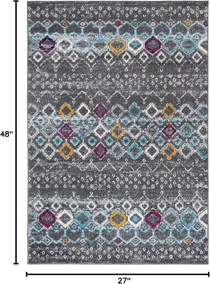 SAFAVIEH Amsterdam Collection Accent Rug - 2'3" x 4', Dark Grey & Ivory, Moroccan Boho Design, Non-Shedding & Easy Care, Ideal for High Traffic Areas in Entryway, Living Room, Bedroom (AMS108H)
