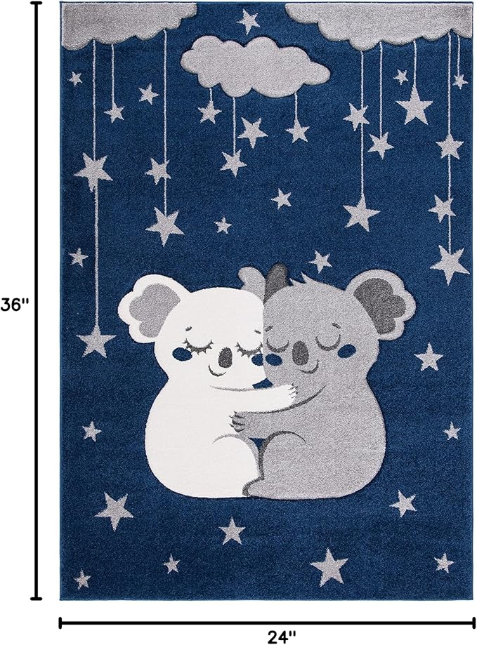 SAFAVIEH Carousel Kids Collection Accent Rug - 2' x 3', Navy & Grey, Koala Design, Non-Shedding & Easy Care, Ideal for High Traffic Areas for Boys & Girls in Playroom, Nursery, Bedroom (CRK195N)