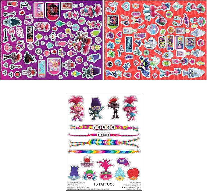 Innovative Designs Trolls World Tour Kids Deluxe Activity Set with Carrying Tin, Coloring Sheets, Tattoos, Stickers, & Art Supplies