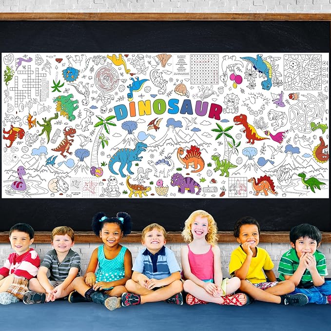 Dinosaur Giant Coloring Poster for Kids 30x72 Inch, Dinosaur Large Coloring Poster Tablecloth Books, Dinosaur Themed Color-in Activities Games for Kids School Classroom Home Party Supplies Decorations