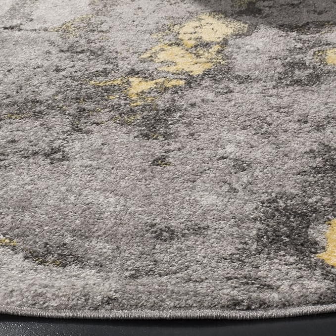 SAFAVIEH Adirondack Collection 4' Round Grey / Yellow ADR134H Modern Abstract Non-Shedding Dining Room Entryway Foyer Living Room Bedroom Area Rug