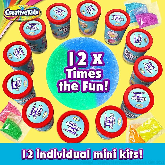 Creative Kids Make Your Own Bouncy Ball Kit - 12 Individual Packs - DIY Science Party Favors & Goody Bag Stuffers - Bulk Craft Bouncy Ball Making Kit - Ideal Valentines Gifts for Classroom