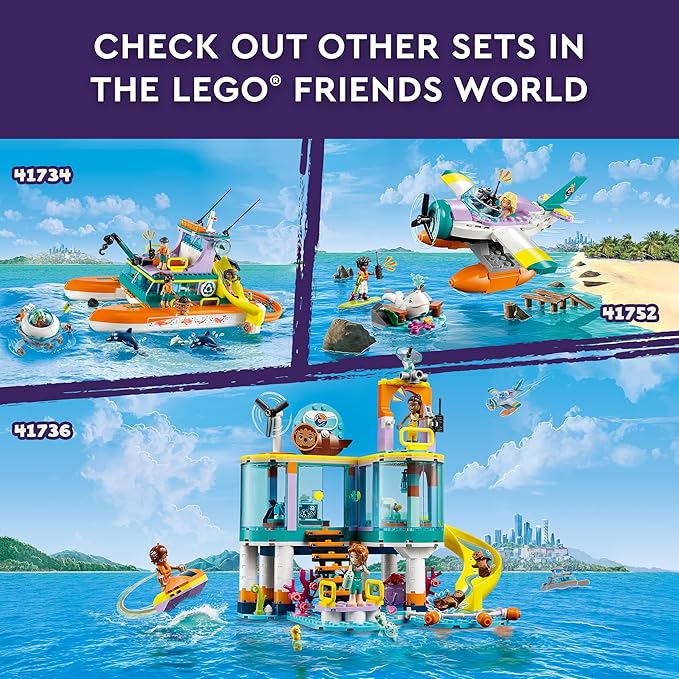 LEGO Friends Sea Rescue Center 41736 Building Toy for Ages 7+, with 3 Mini-Dolls, 2 Otters, a Seahorse, Turtle and Water Scooter, a Great Birthday Gift for Pretend Ocean Rescue Play