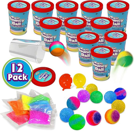 Creative Kids Make Your Own Bouncy Ball Kit - 12 Individual Packs - DIY Science Party Favors & Goody Bag Stuffers - Bulk Craft Bouncy Ball Making Kit - Ideal Valentines Gifts for Classroom