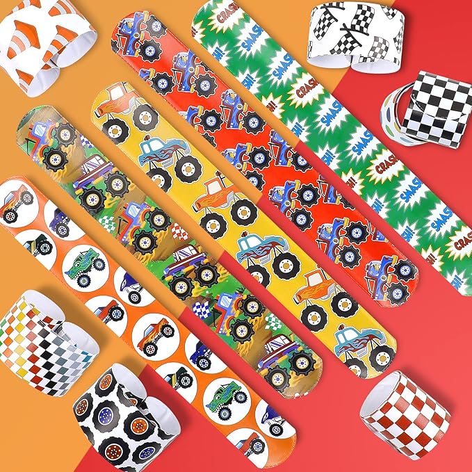 Sawowkuya 48PCS Monster Trucks Themed Party Favors Slap Bracelets, Kids Adults Classroom Prize Exchanging Gifts Birthday Party Decorations Supplies