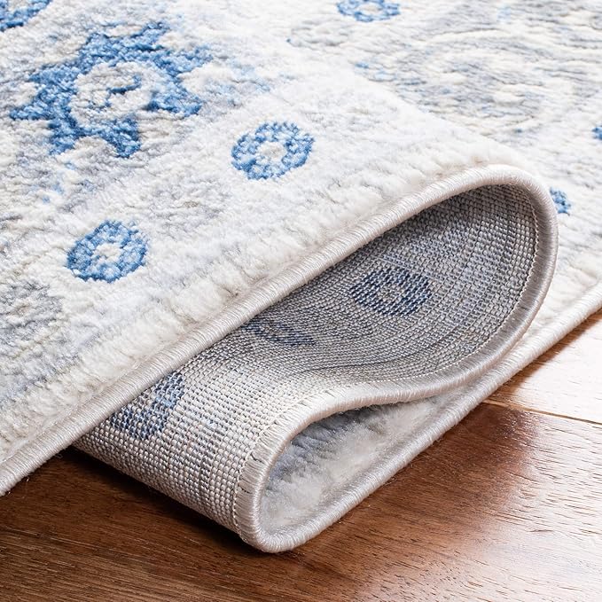 SAFAVIEH Brentwood Collection Area Rug - 9' x 12', Ivory & Blue, Oriental Damask Trellis Design, Non-Shedding & Easy Care, Ideal for High Traffic Areas in Living Room, Bedroom (BNT870A)