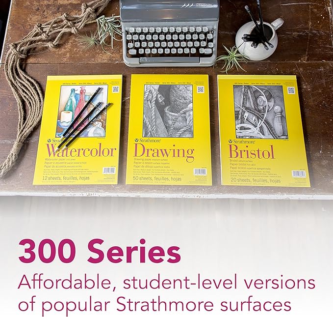 Strathmore 300 Series Mixed Media Paper Pad, Side Wire Bound, 11x14 inches, 40 Sheets (117lb/190g) - Artist Paper for Adults and Students - Watercolor, Gouache, Graphite, Ink, Pencil, Marker