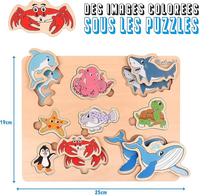 Wood Puzzles for Toddlers 1-3. Wooden Toys for 1 2 3 Year Old of sea Animal Puzzles for Kids. Ideal Montessori Puzzle Gift. Baby Puzzles for Travel. Improved Peg Puzzles for 1 2 3 Year Old.