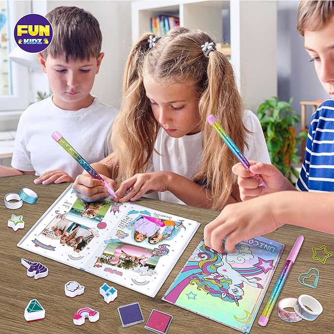 Unicorn Journal Kit for Girls 6-12, FunKidz Scrapbook Set for Teens Diary Kit for Girl Activities Creative Gifts