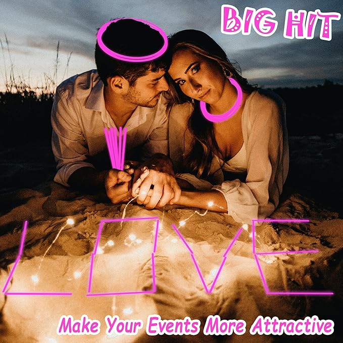 100 pk 8" Pink Glow Sticks Bulk Party Favors, Light up Glow Necklaces & Bracelets in the Dark Party Supplies For Christmas Valentine Halloween Birthday Neon Party (100 * Pink)