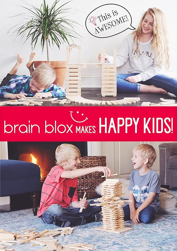 Natural Wooden Blocks for Kids Ages 4-8 - Montessori Blocks for Hands-on Learning - STEM and Architecture for Kids (200 Building Blocks)