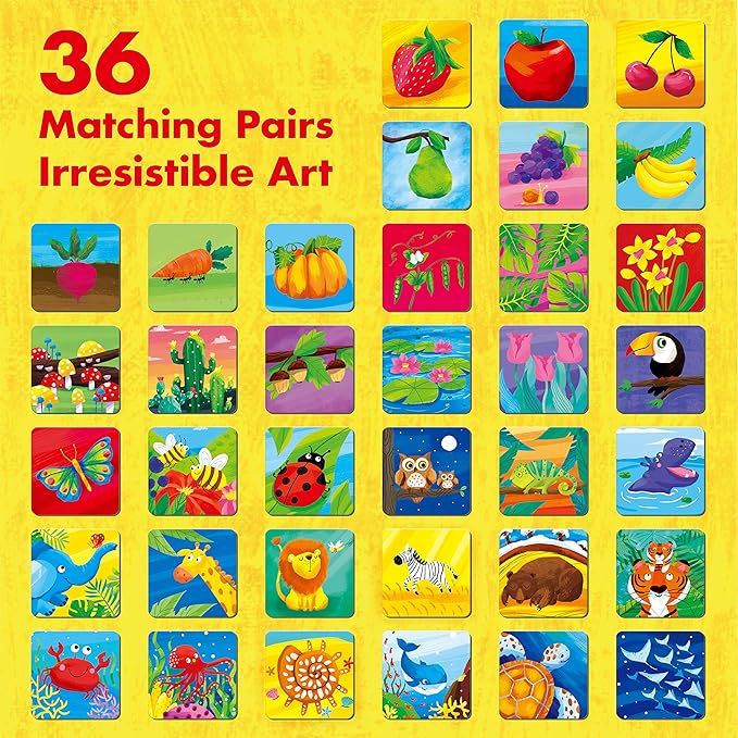 Memory Matching Game, 72 PCS Nature Theme Matching Cards for Toddlers 36 Pairs Memory Cards for Preschool 4 5 6 Years Old