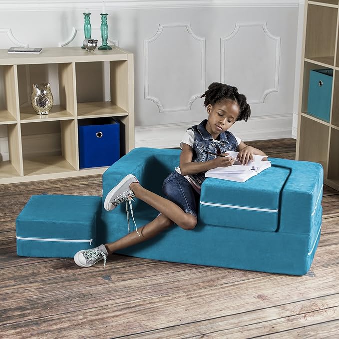 Jaxx Zipline Kids Modular Loveseat & Ottomans/Fold Out Lounger, Aqua