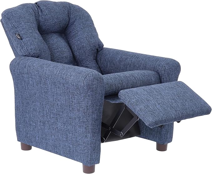 The Crew Furniture Traditional Kids Recliner, Toddler Ages 1-5 Years, Home Décor Polyester Linen, Sapphire
