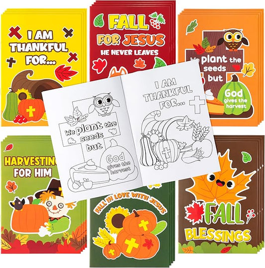 24Pcs Fall Religious Coloring Books - Christian Bible DIY Color-in Pages Booklet Bulk Drawing Autumn Theme Activity Party Supplies for Sunday School Classroom Rewards Artwork Gift for Kids
