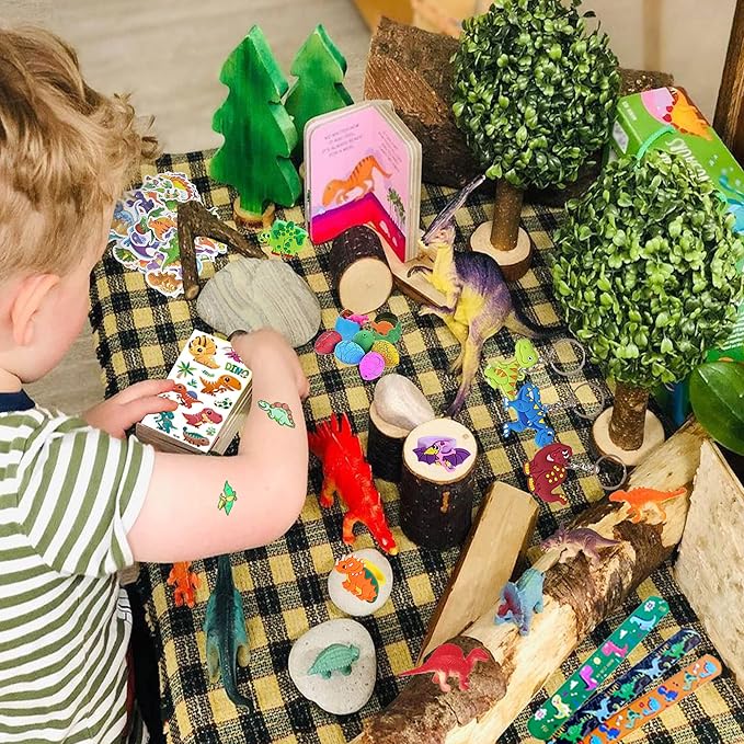 XIPEGPA 132 PCS Dinosaur Party Favors with Dinosaur Themed Eggs Dinos Slap Bracelets Keychains Rings Stickers for Kids Birthday Party Supplies Classroom Prizes Box Gift Goodie Bag Fillers