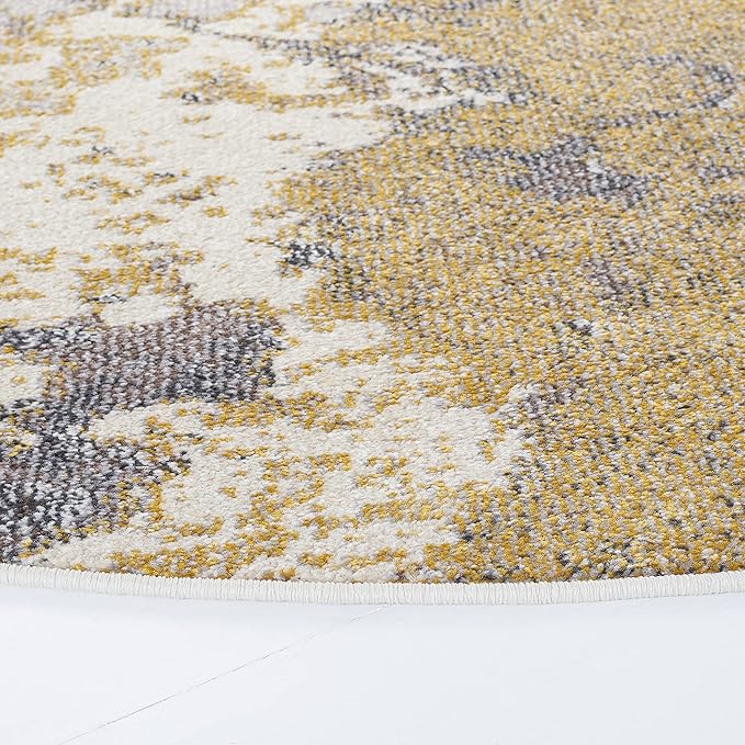 SAFAVIEH Madison Collection 6'7" Round Ivory/Grey MAD499A Modern Abstract Non-Shedding Dining Room Entryway Foyer Living Room Bedroom Area Rug