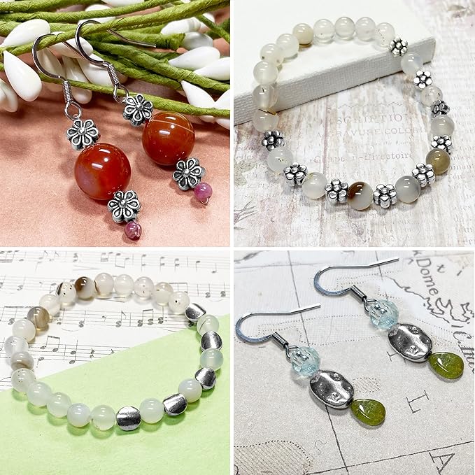 Flat Beads for Jewelry Making Supplies for Adults Small Seed Beads for Necklace Earring Bead Bracelet Making Kit Beads Bulk Tibetan Silver Spacer Beads for Jewelry Making 240pcs Silver Jewelry Set
