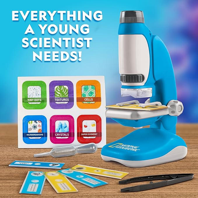 National Geographic Junior Microscope for Kids- Kit Includes Up to 250x Magnification Handheld Mini Attachment, 12 Slides, Lab Guide, Science Toy for Ages 6-12, STEM Project