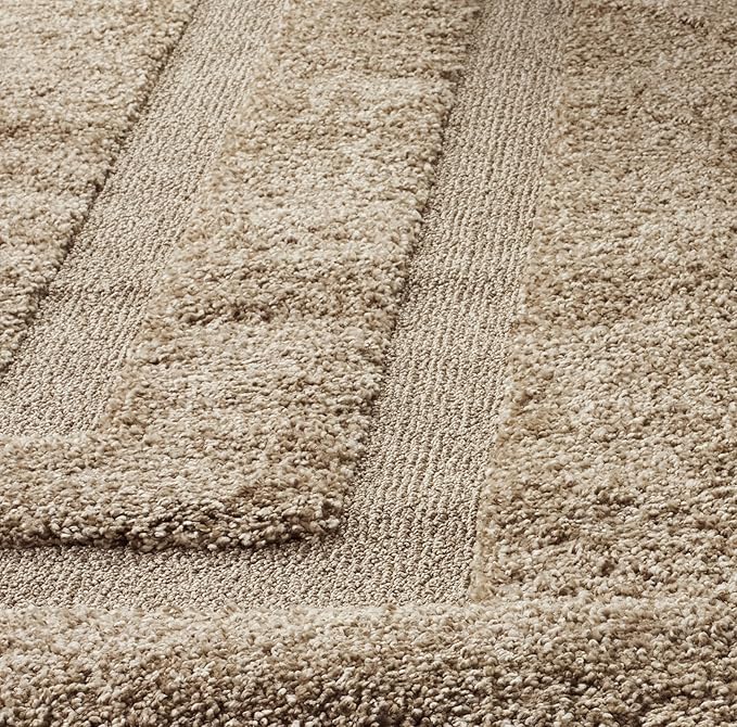 SAFAVIEH Florida Shag Collection 5'3" x 7'6" Beige / Beige SG454 Border Non-Shedding Living Room Bedroom Dining Room Entryway Plush 1.2-inch Thick Area Rug