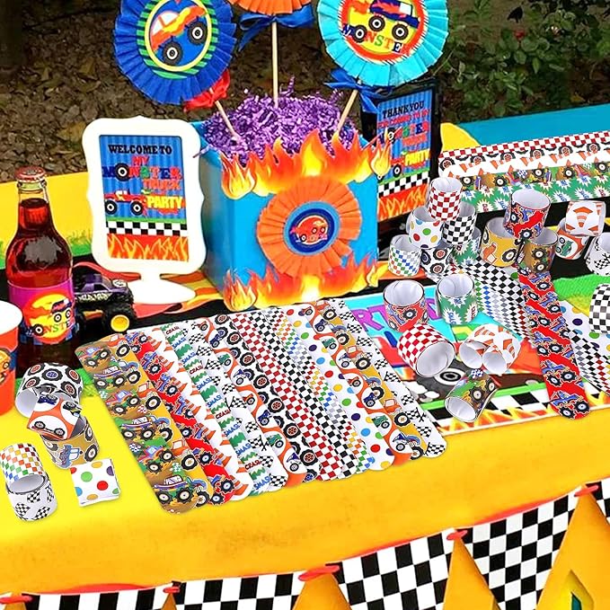 Sawowkuya 48PCS Monster Trucks Themed Party Favors Slap Bracelets, Kids Adults Classroom Prize Exchanging Gifts Birthday Party Decorations Supplies