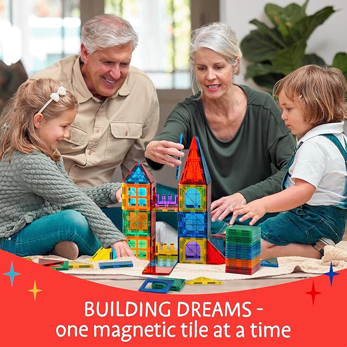 Magnetic Tiles 56 PCS, Magnetic Tiles for Kids & Toddlers Ages 3-8, Magnetic Toy for 3 4 5 6 7 8 Year Old Boys Girls Kids & Toddlers Magnetic Blocks Building Set STEM Toy, Great Gift for Kids aged 3-8