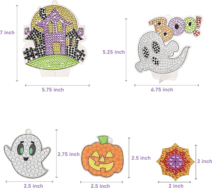 Klever Kits Halloween Gem Art Kit, Kids Halloween Art Crafts Party Supplies, Diamond Painting Kit with Stickers, Suncatchers, and Keychains, Party Favor DIY Activities School Game Goodies Gift