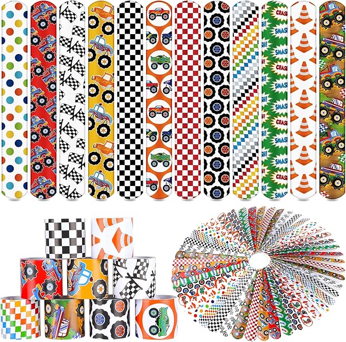 Sawowkuya 48PCS Monster Trucks Themed Party Favors Slap Bracelets, Kids Adults Classroom Prize Exchanging Gifts Birthday Party Decorations Supplies