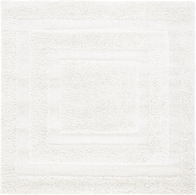 SAFAVIEH Florida Shag Collection 5' Square Cream / Cream SG454 Border Non-Shedding Living Room Bedroom Dining Room Entryway Plush 1.2-inch Thick Area Rug