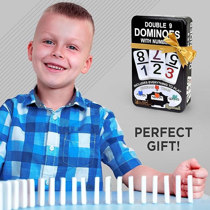 Queensell Large Double Nine Dominoes Set - Mexican Train Dominoes Set - Double 9 Dominos - Best for 2-6 Players