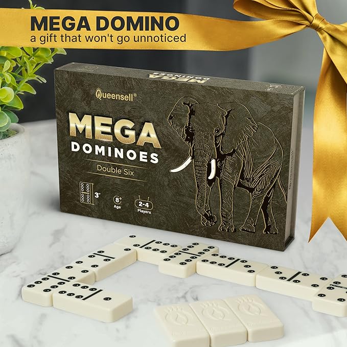 Mega Large 3" Dominoes Set for Adults and Kids – Dominoes Double 6 Classic Board Games – Double Six Dominoes Set with 28 Tiles and Gift Case, Juegos de Mesa (MEGA)