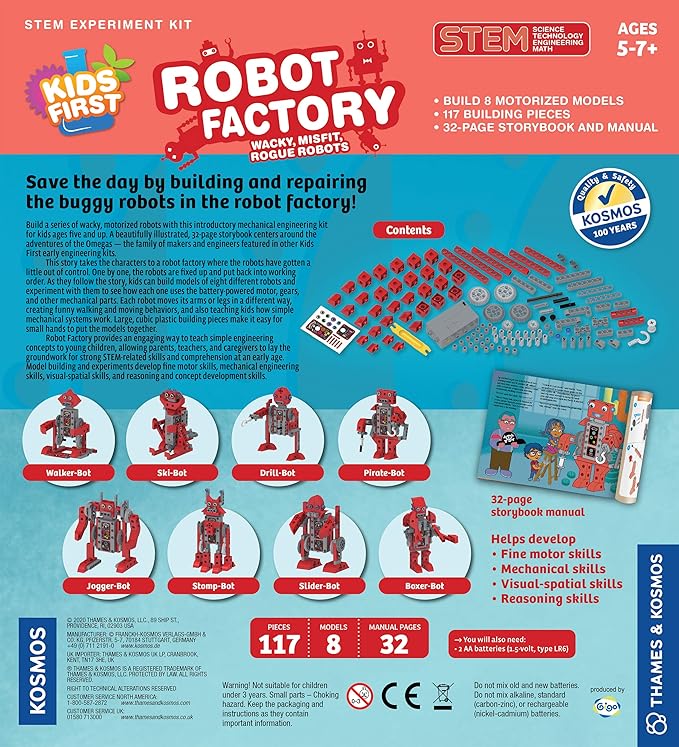 Thames & Kosmos Kids First Robot Factory: Wacky, Misfit, Rogue Robots STEM Experiment Kit | Hands-on Model Building for Young Engineers | Build 8 Motorized Robots | Play & Learn with Storybook Manual