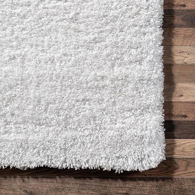 nuLOOM Gynel Solid 2x8 Runner Shag Rug for Living Room Bedroom Dining Room Nursery Entryway Hallway, Snow White