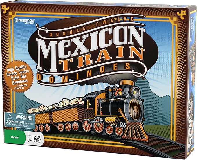 Mexican Train Dominoes - Beautiful Color Dot Double 12 Dominoes Set - Includes Train Markers and Hub by Pressman Multi Color, 5"