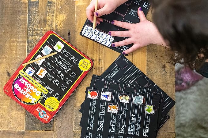 Bendon TS Shure ABC and 123 Alphabet Letters and Numbers Counting Educational Learning Tin with 8 Scratchboards and Wooden Stylus Pre-School Kindergarten Education 51477