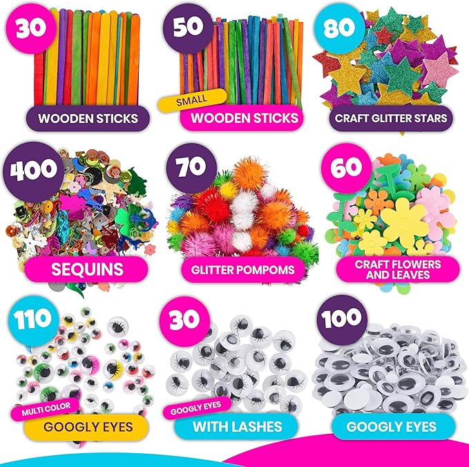 Blue Squid Craft Supplies for Kids - 2000+pcs in This XXXL Arts and Crafts Kit - This Huge Art Supply Box & Craft Set is Perfect for Young Artists of Ages 4,5,6,7,8,9,10,11,12