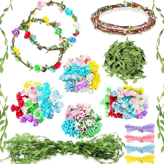 Syhood Flower Crowns Making Kit, 168 Pcs Parts, Make Your Own Flower Crown Wreath Headbands and Bracelets Craft Kit Hair Accessories Handmade DIY Floral Crown Garland Kit Presents for Girls
