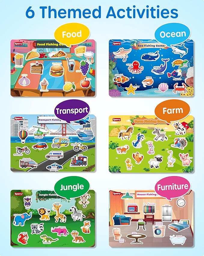 SYNARRY 89 Pcs Wooden Magnetic Sight Word Fishing Game Preschool Activity, Memory Sorting Matching Game for 3 4 5 Years Old Learning Flashcards, Montessori Educational Toys Gifts for Kids Ages 3-5 4-6