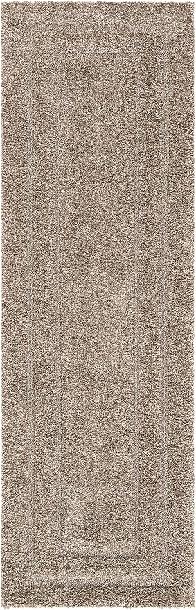 SAFAVIEH Florida Shag Collection Runner Rug - 2'3" x 9', Beige & Beige, Border Design, Non-Shedding & Easy Care, 1.2-inch Thick Ideal for High Traffic Areas in Living Room, Bedroom (SG454-1313)