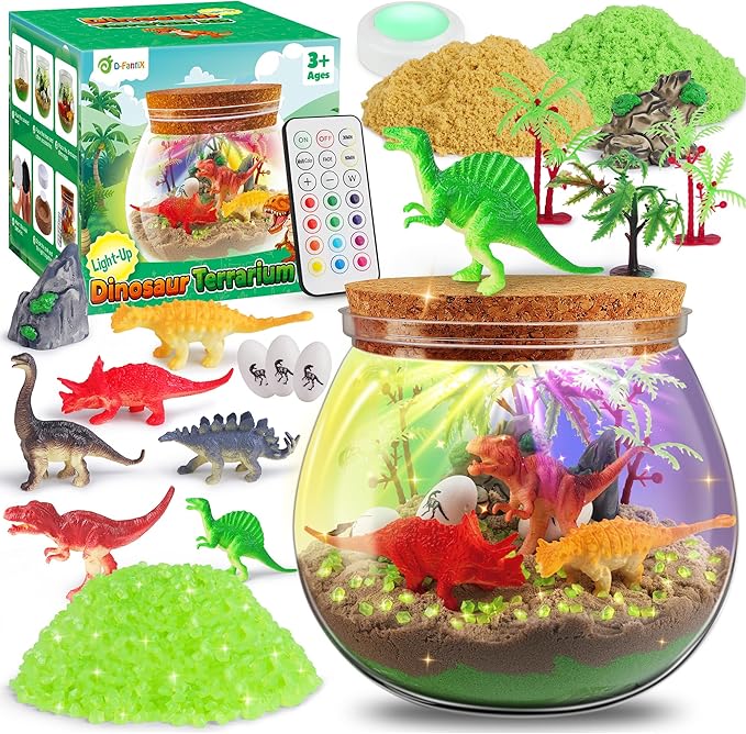 D-FantiX Dinosaur Toys Terrarium Kit for Kids, LED Dino Night Light, DIY Arts and Crafts Science Projects Kit, Birthday for Boys Age 3 4 5 6 7 8-12 Year Old