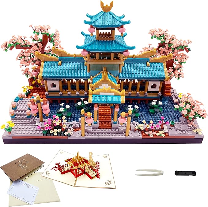 Micro Building Blocks Set,Chinese Suzhou Garden Architecture and Cherry Blossom Bonsai Tree Building Toys for Adults,Japanese Sakura House Model,Creative Mini Bricks Gift for Kids 14+,2350 pcs