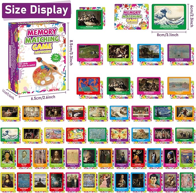 gisgfim 50 Pairs Memory Matching Game Famous Paintings Concentration Memory Matching Games for Adults Learning Educational Matching Game A Fun & Fast Artworks Theme Memory Matching Games