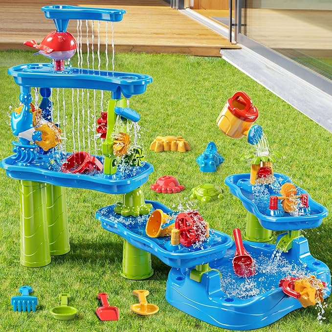 Water Table for Toddlers 1-3 3-5, 5-Tier Water Table for Kids with Sand Beach Toys, Water and Sand Sensory Table Beach Outdoor Birthday Gifts Toys for Kids Toddlers Age 3 4 5 6 7 8 Boys Girls
