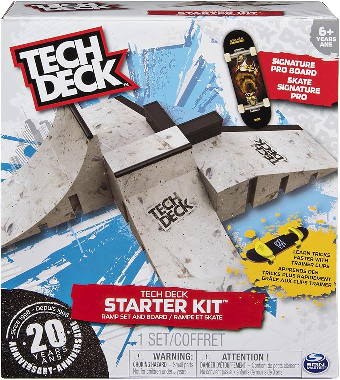 TECH DECK Starter Kit, Customizable Ramp Set with Exclusive Pro Fingerboard and Trainer Clips, Kids Toys for Boys and Girls Ages 6 and up